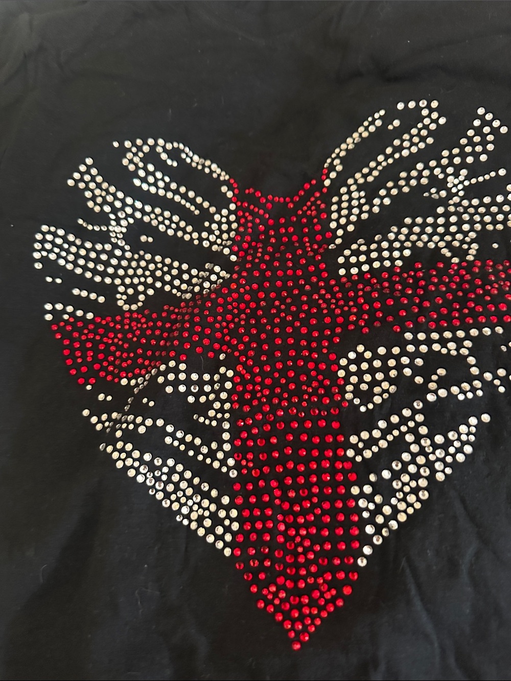Gildan Black Short Sleeve Tee with Red & Silver Rhinestone Heart Cross - Picture 2 of 4